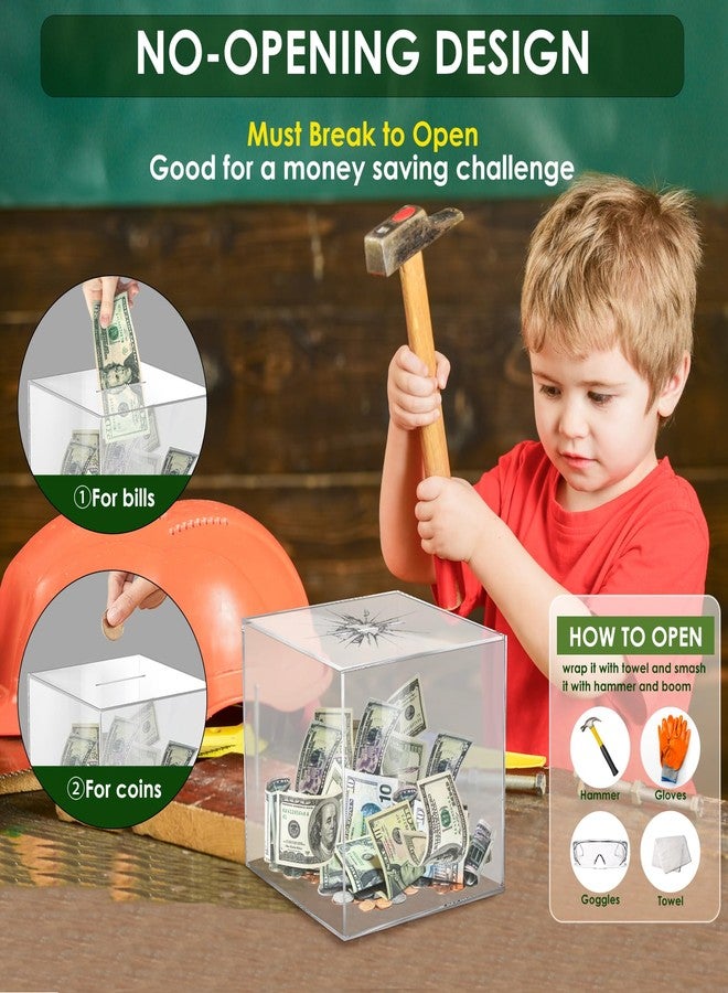 Vcertcpl Acrylic Clear Piggy Bank Money Saving Box for Cash Saving, Must Break to Open, 1.4L Capacity, Clear Cube, Unisex, Adults and Children - Image 3